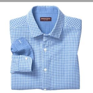 Johnston & Murphy Double Layered Cotton Button Down Shirt Blue Yarn Dyed Plaid S